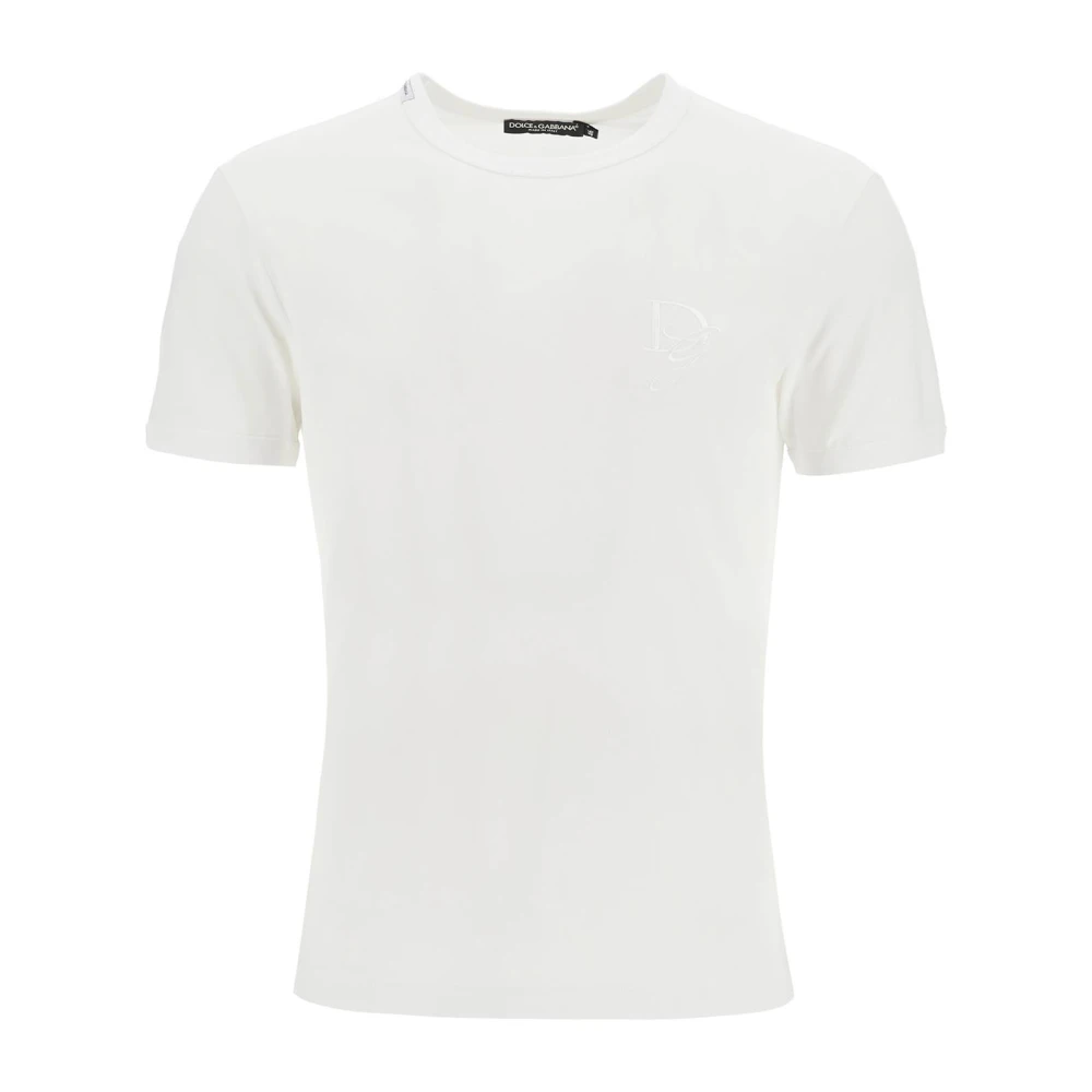 Dolce & Gabbana Geborduurd T-shirt met DG-borduursel White Heren
