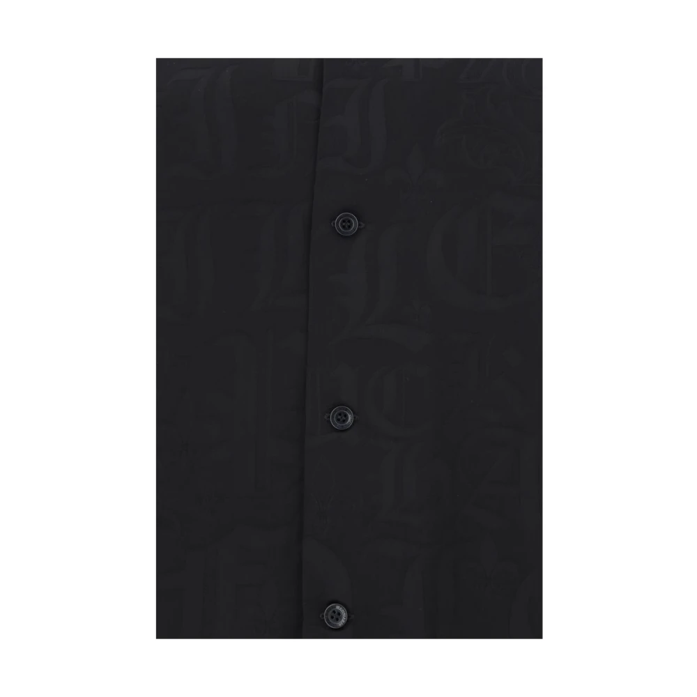 Philipp Plein Monochrome Cubaanse kraag overhemd Black Heren