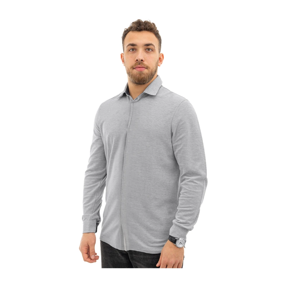 Corneliani Klassieke Lange Mouw Grijze Shirt Katoen Gray Heren
