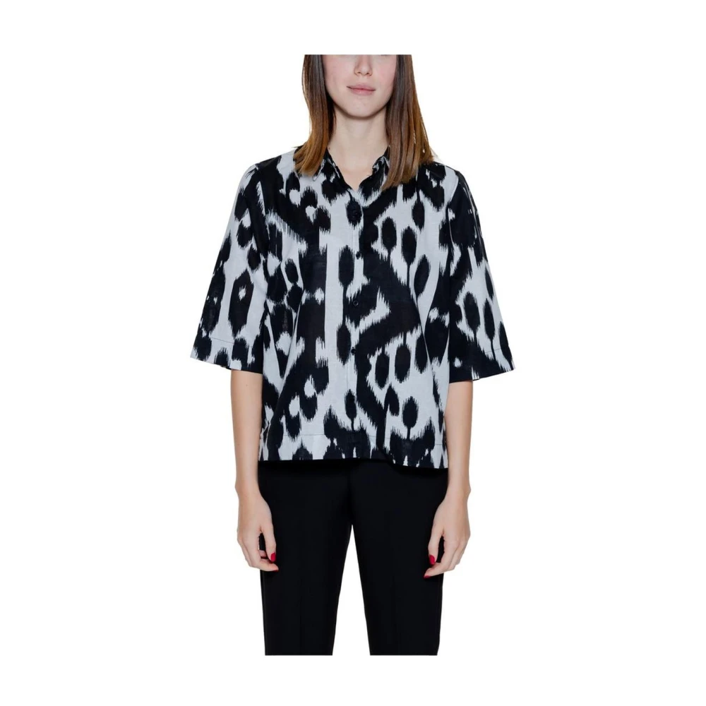 Street One Zwart Linnen Korte Mouw Blouse Black Dames