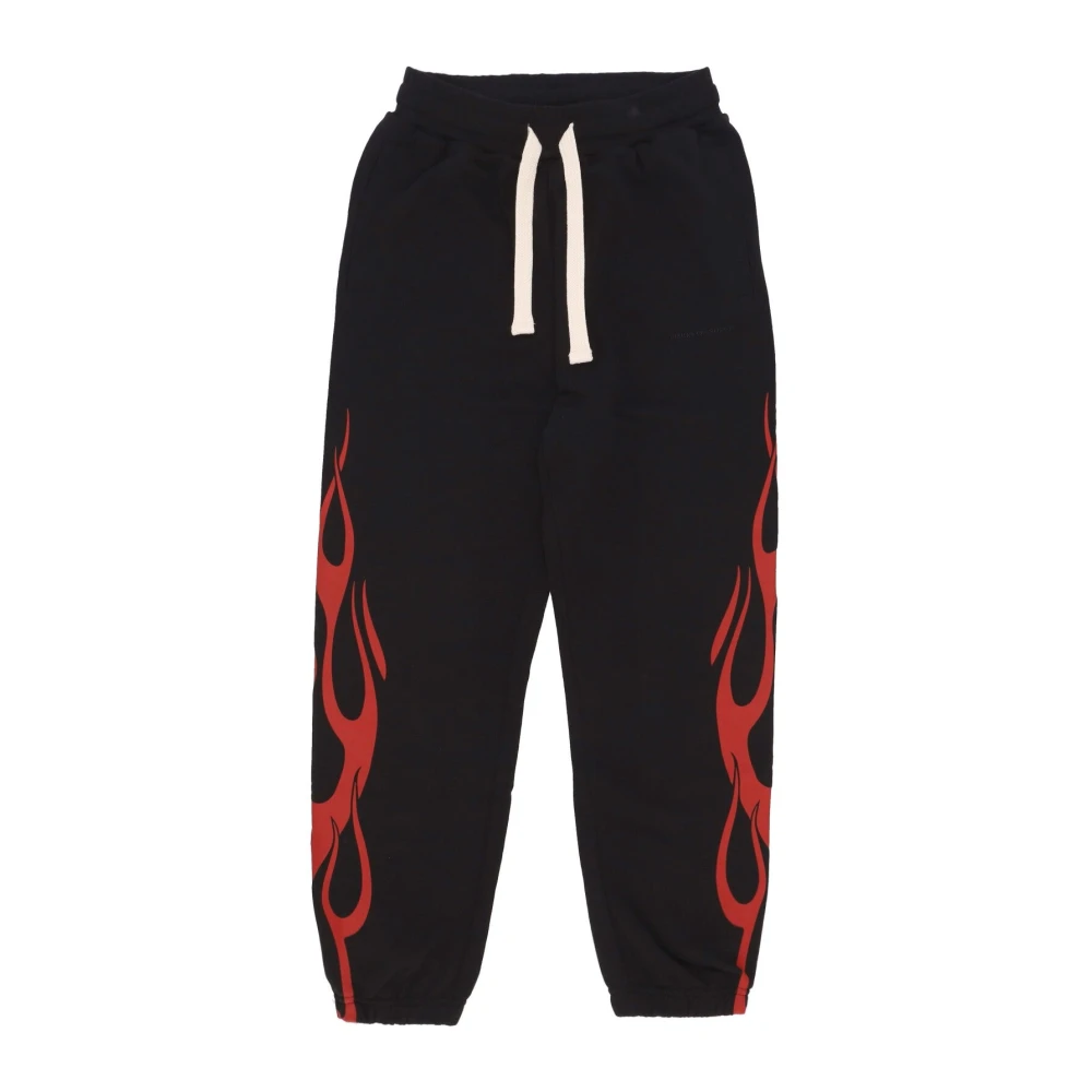 Vision Of Super Men's Black Sweatpants, M, Flames Print Tracksuit Trousers