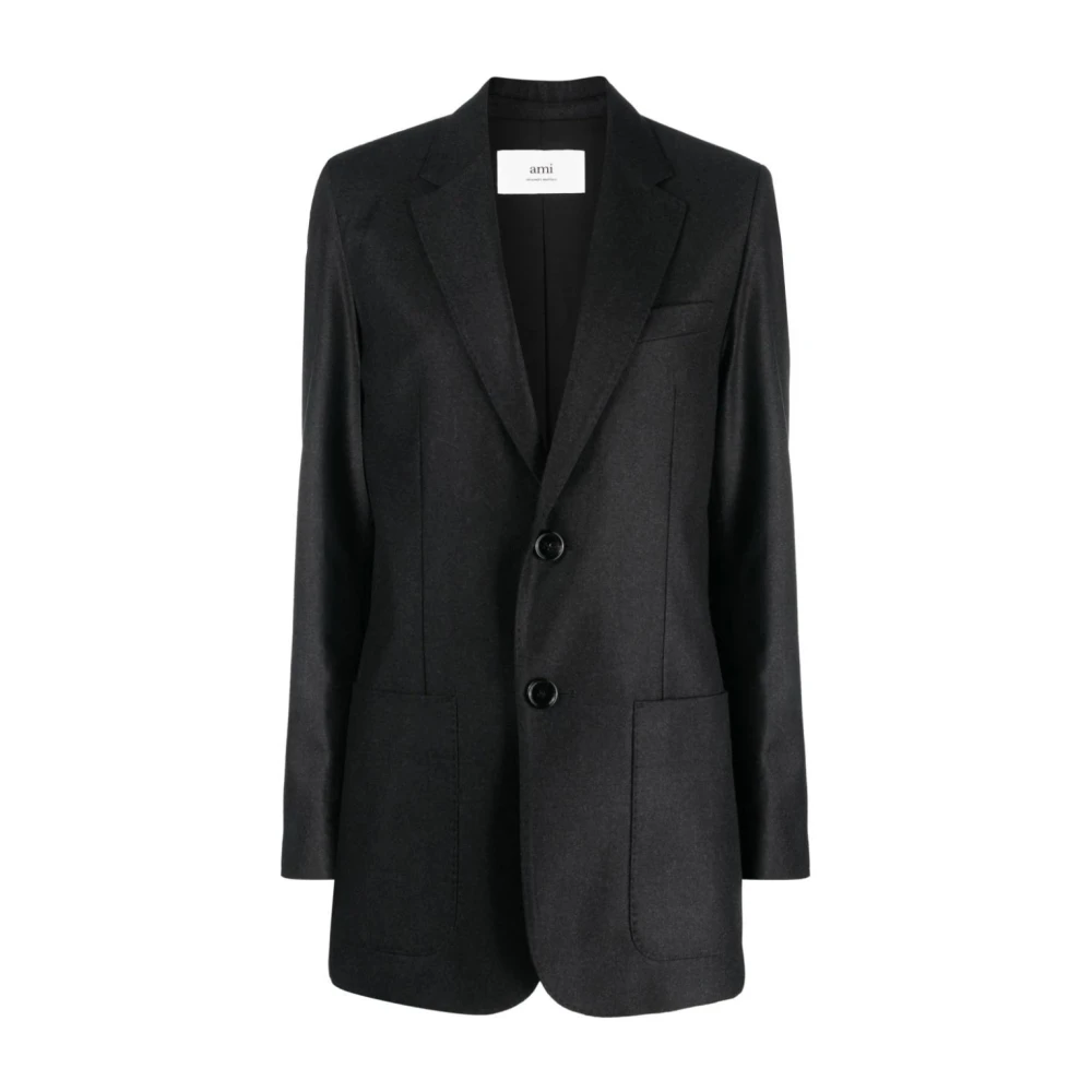 Ami Paris Women's Black Blazers, S, Casual Wool Blazer In