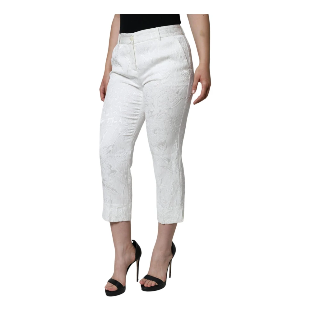 Dolce & Gabbana Witte Bloemenbrokaat Cropped Broek White Dames