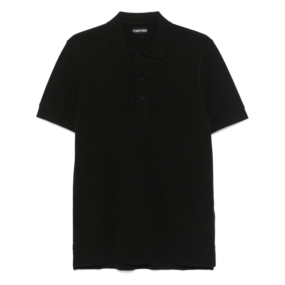 Tom Ford Piquet Polo Shirt met Lyocell en Katoen Black Heren