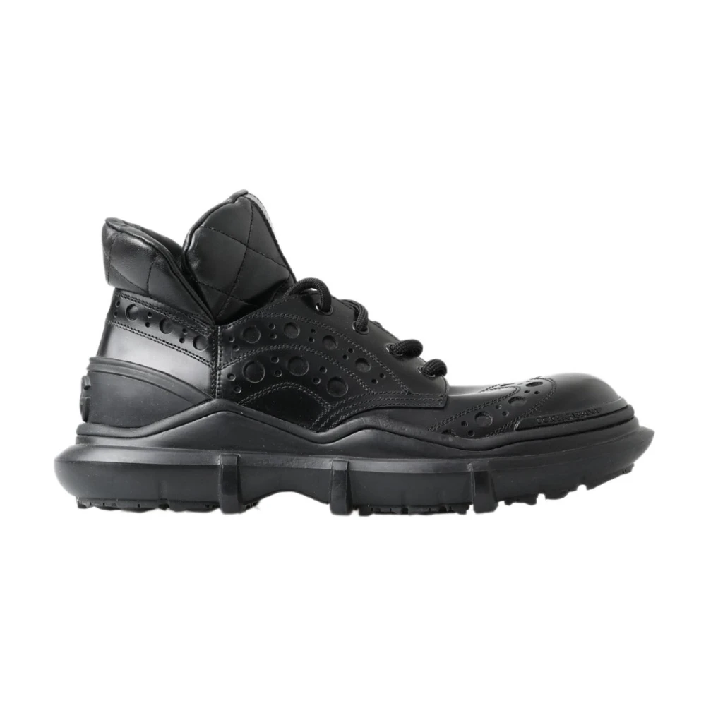 Dolce & Gabbana Men's Black Lace-Up Boots, 6 Uk, Portofino Leather Boots
