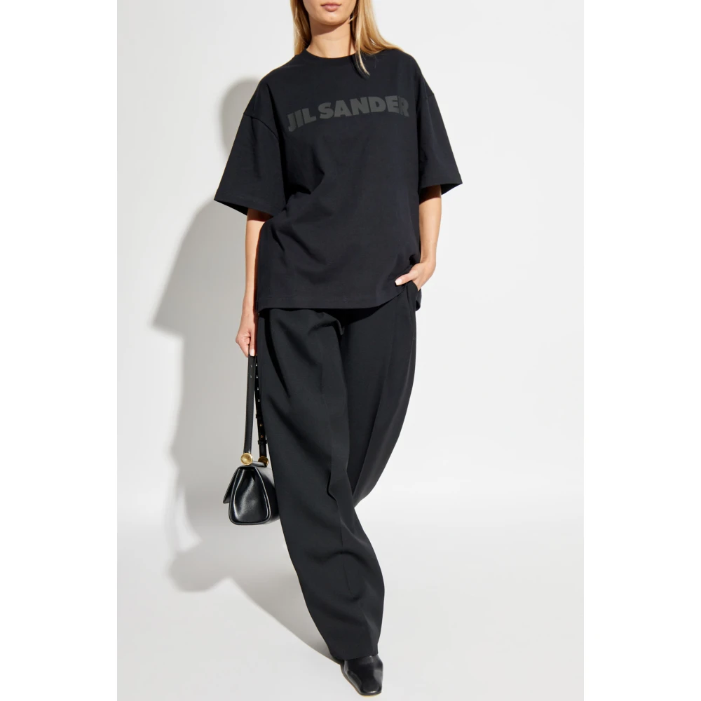 Jil Sander T-shirt met logo Black Dames