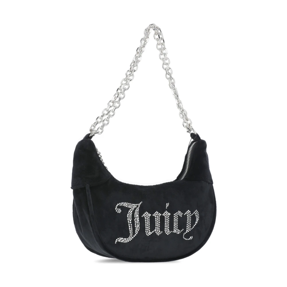 Juicy Couture Zwarte Velvet Schoudertas met Strass Logo Black Dames