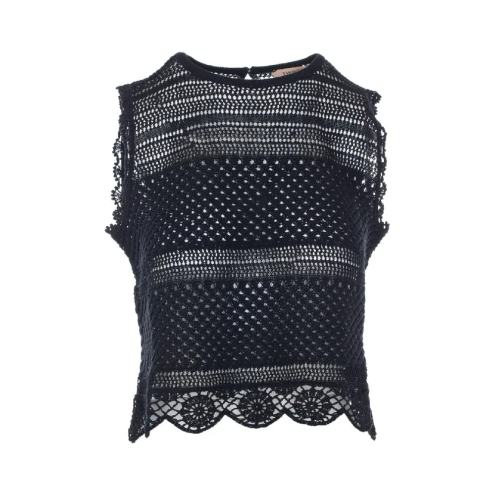 Twinset Women's Black Sleeveless Tops, S, Knitted Top
