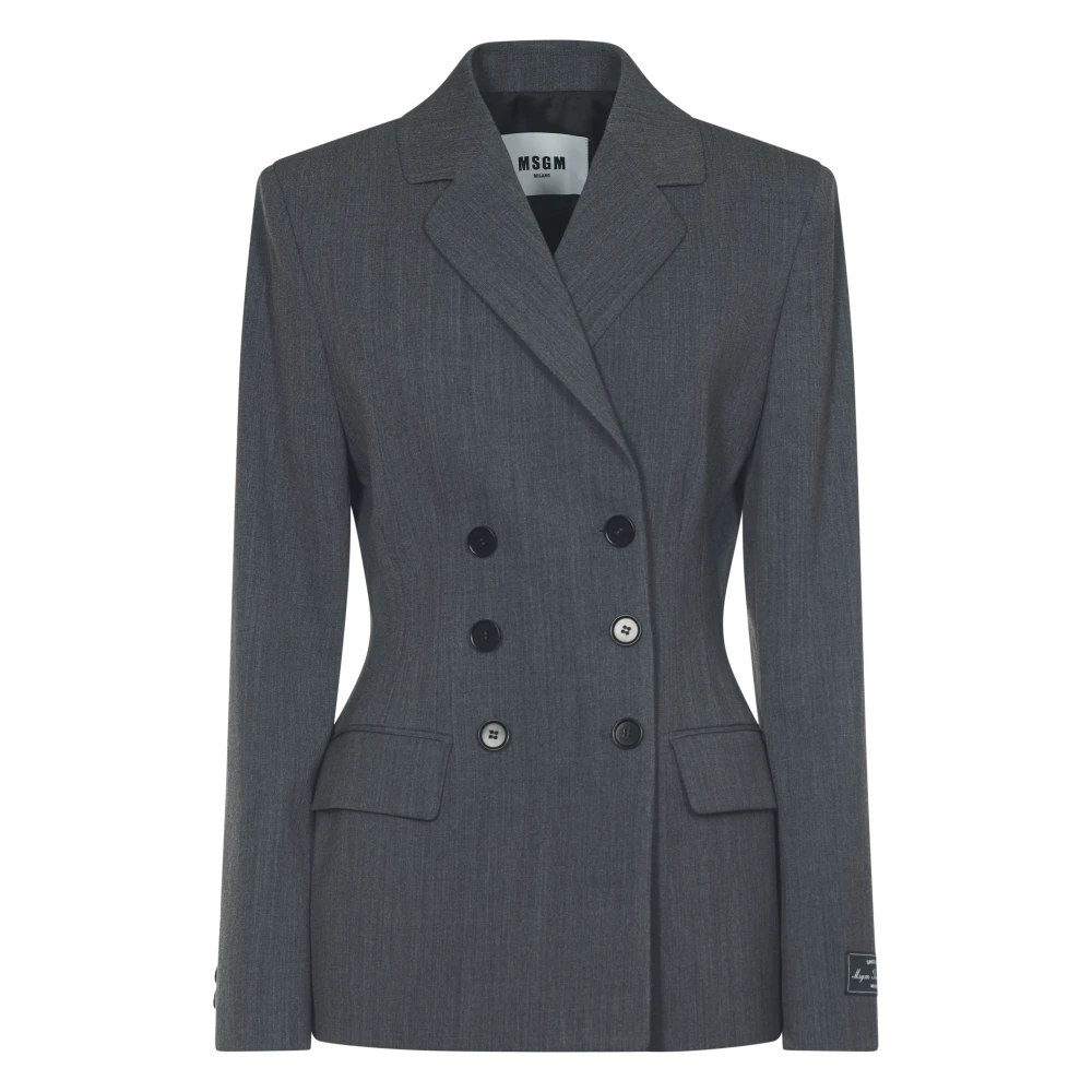 Msgm Grijze Wollen Blend Double-Breasted Blazer Gray Dames