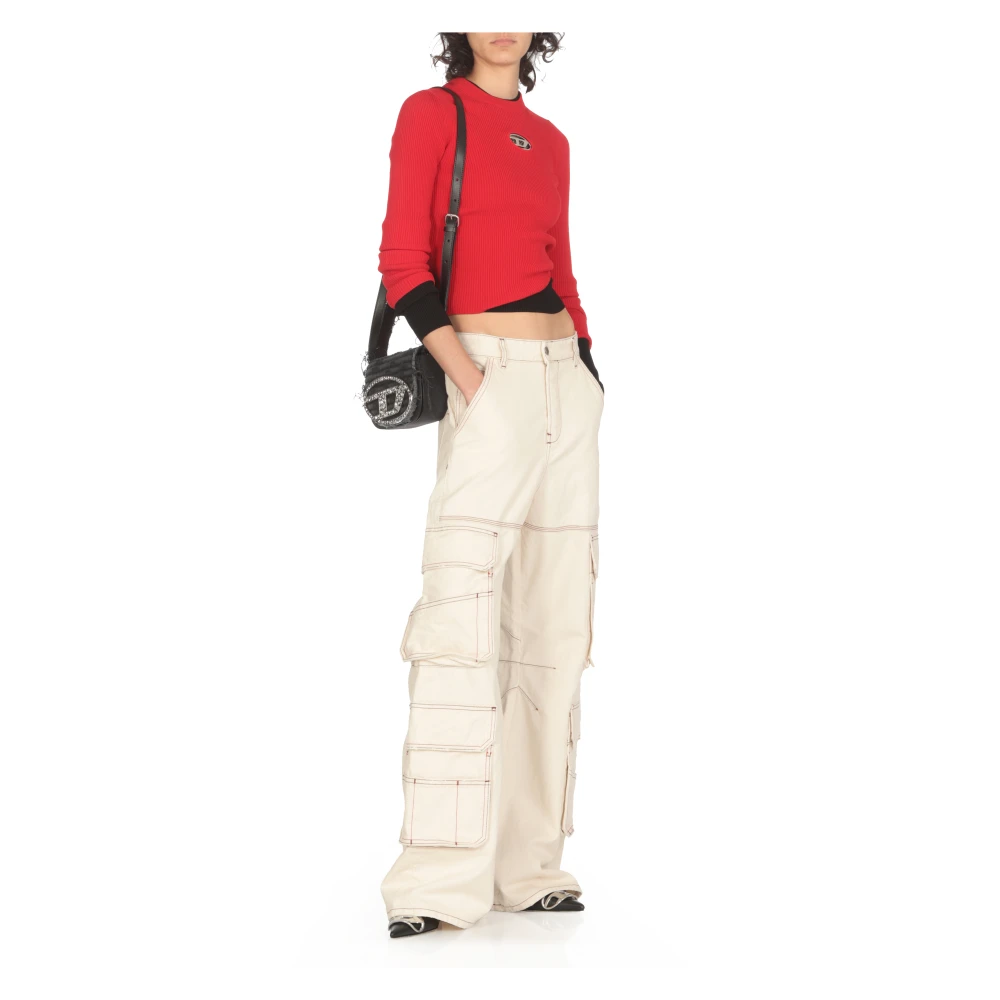 Diesel Geribde Zwarte Trui Metaal Logo Black Dames