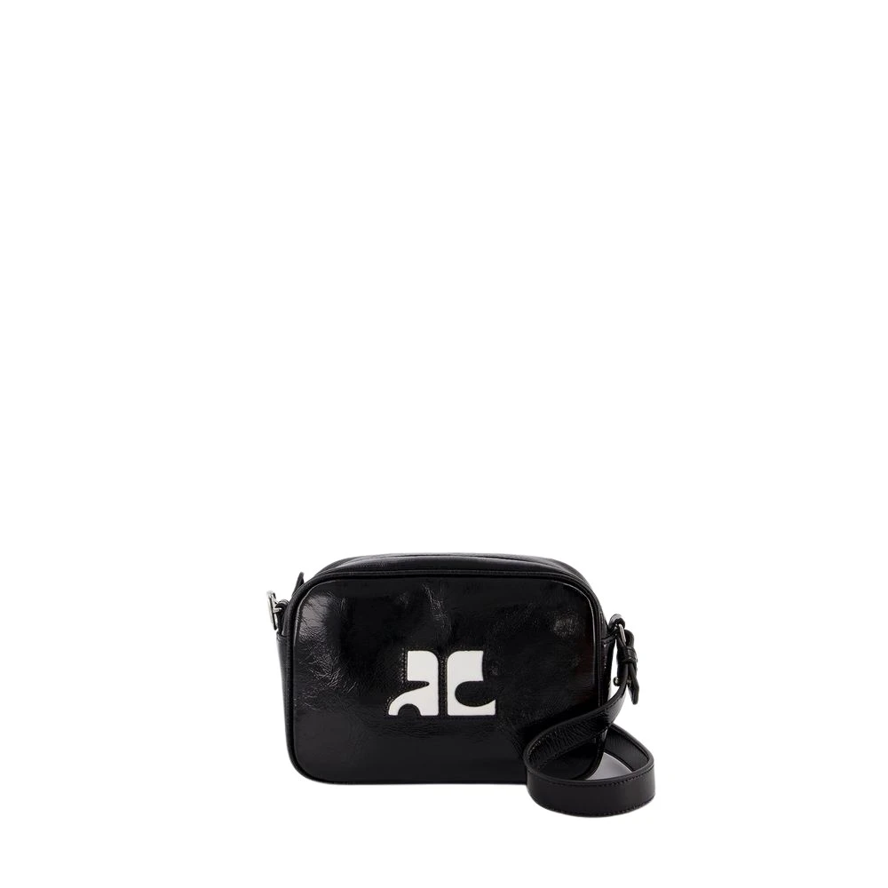 Courrèges Zwarte Leren Camera Schoudertas Black Dames