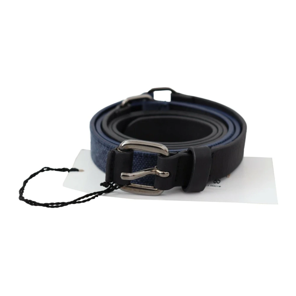 Costume National Black Blue Leather Silver Logo Belt - 85 cm / 34 Inches - Image 2