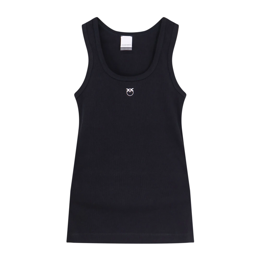 Pinko Love Birds Geribbelde Tanktop Black Dames