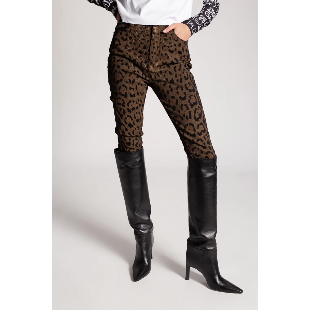 Dolce & Gabbana Slim-Fit Broek met Dierenmotief Brown Dames