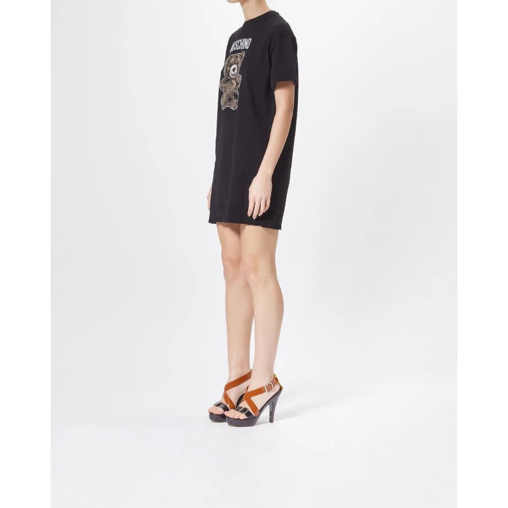 Moschino Adrian Gebreide Jurk met Beer Borduurwerk Black Dames