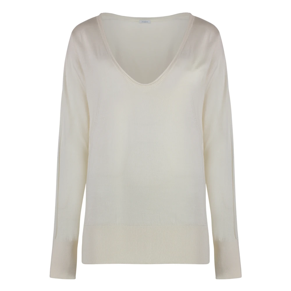 Malo Kasjmier Zijde Mix Ribgebreide Trui Beige Dames