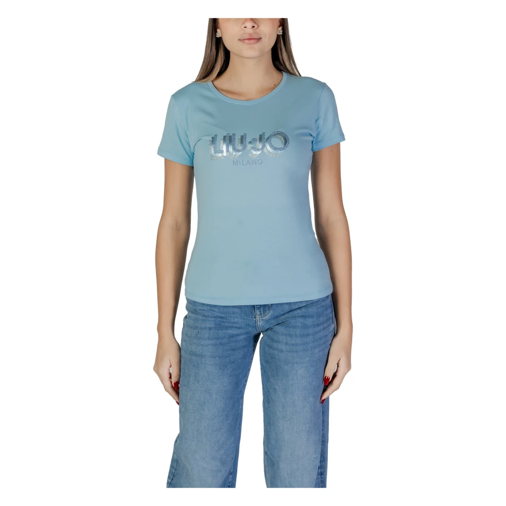 Liu Jo Lichtblauw Katoenen T-shirt Korte Mouw Blue Dames