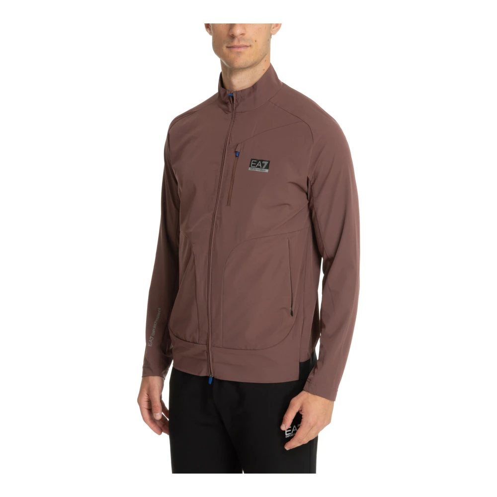Emporio Armani EA7 Effen Sweatshirt met Rits en Logo Brown Heren