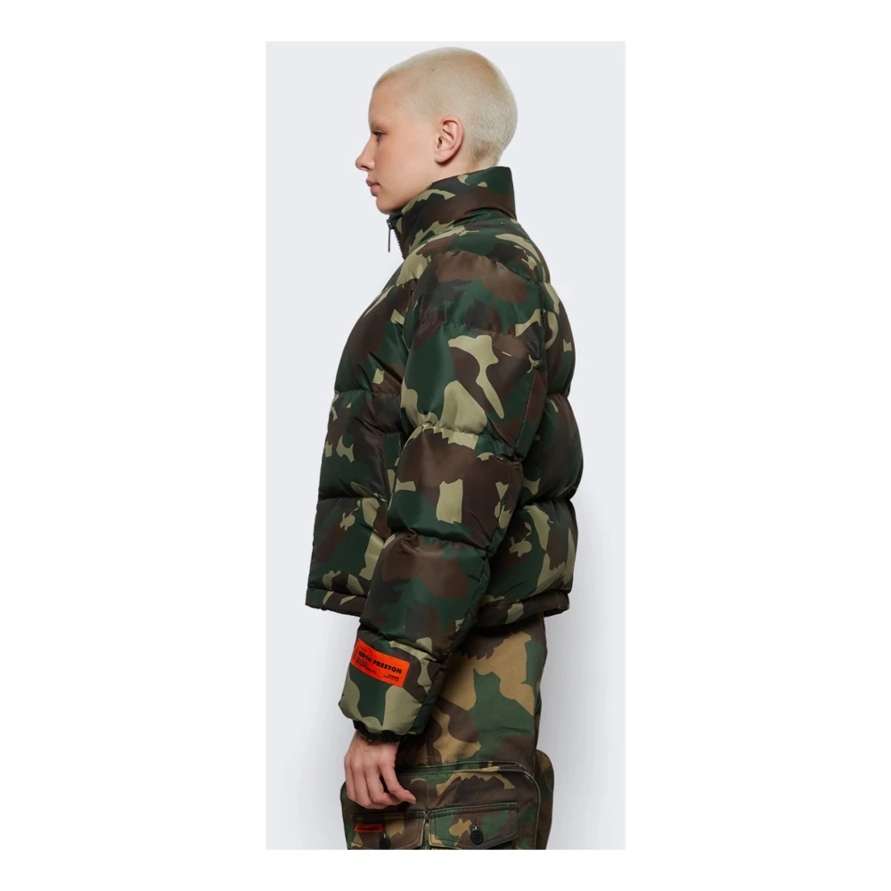 Heron Preston Camo Pufferjas Rits Logo Green Dames