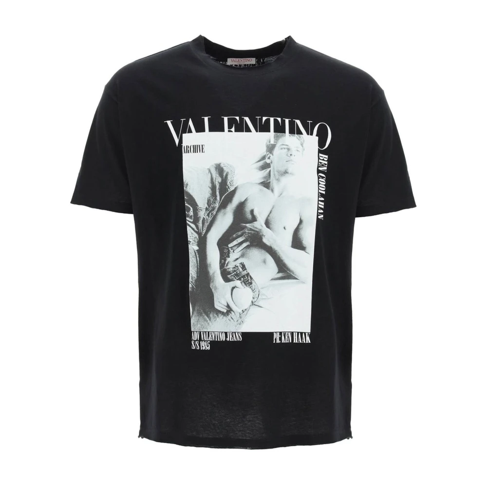 Valentino Zwarte katoenen T-shirt met logoprint Black Heren