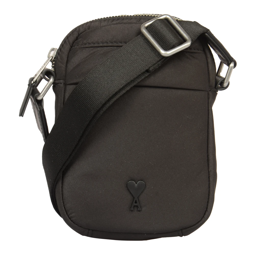 Ami Paris Zwarte Nylon Crossbody Tas Black Heren