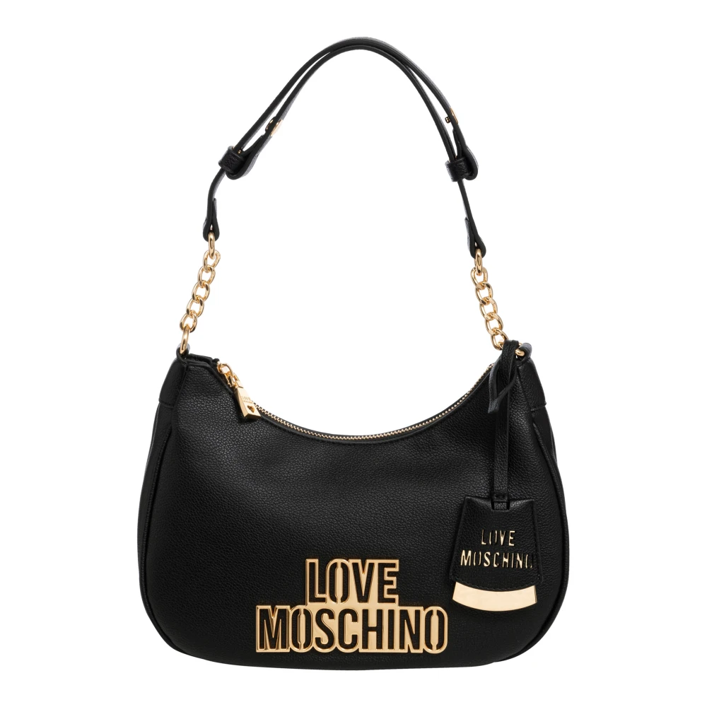 Love Moschino Zwarte schoudertas met gouden logo Black Dames