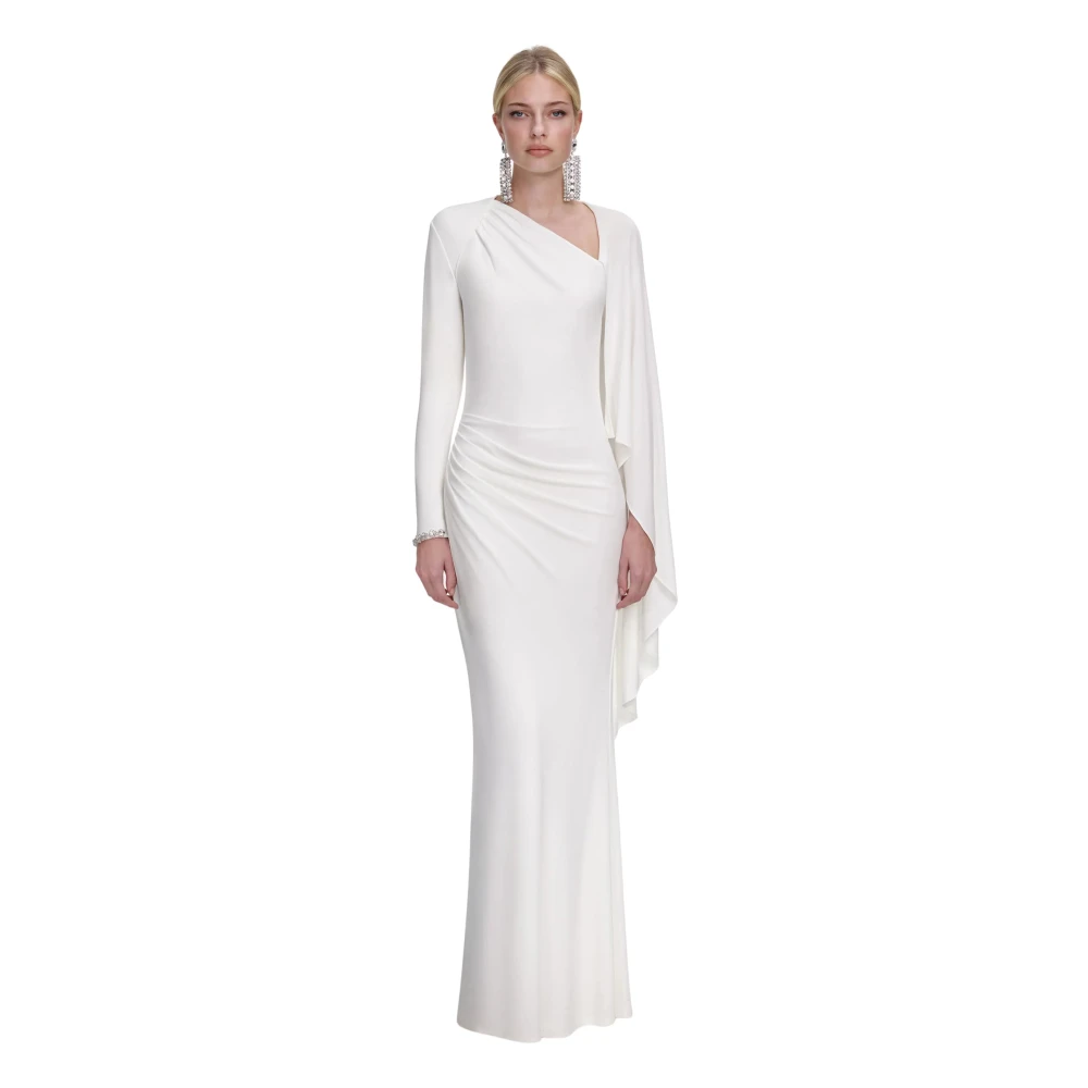 Self Portrait Women's White Gowns, Xs, Jersey Drape Maxi Dress