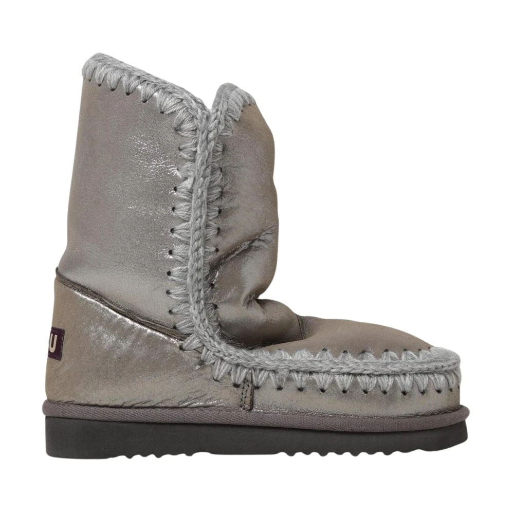 Mou Women's Gray Winter Boots, 7 Uk, Metallic Knit Trim Ankle Boots