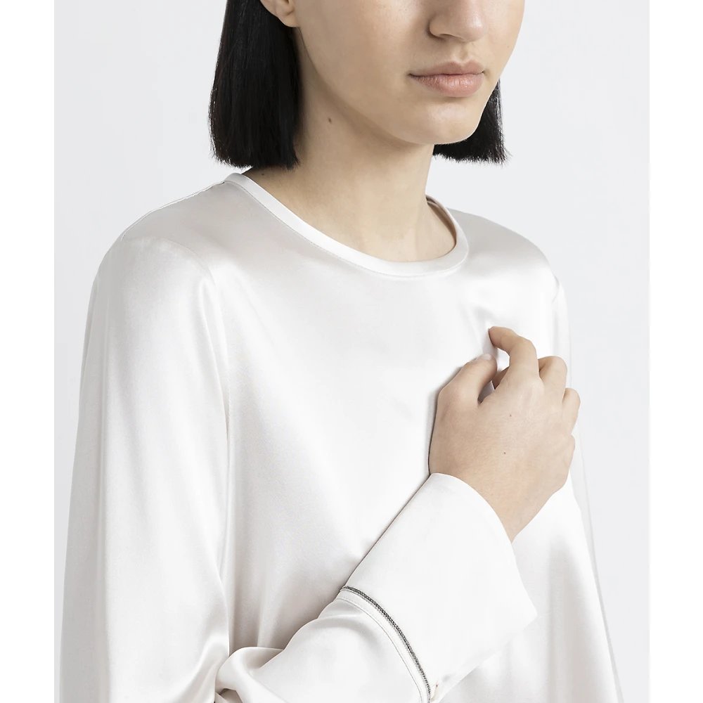 PESERICO Zijden satijnen shirt met Punto Luce White Dames