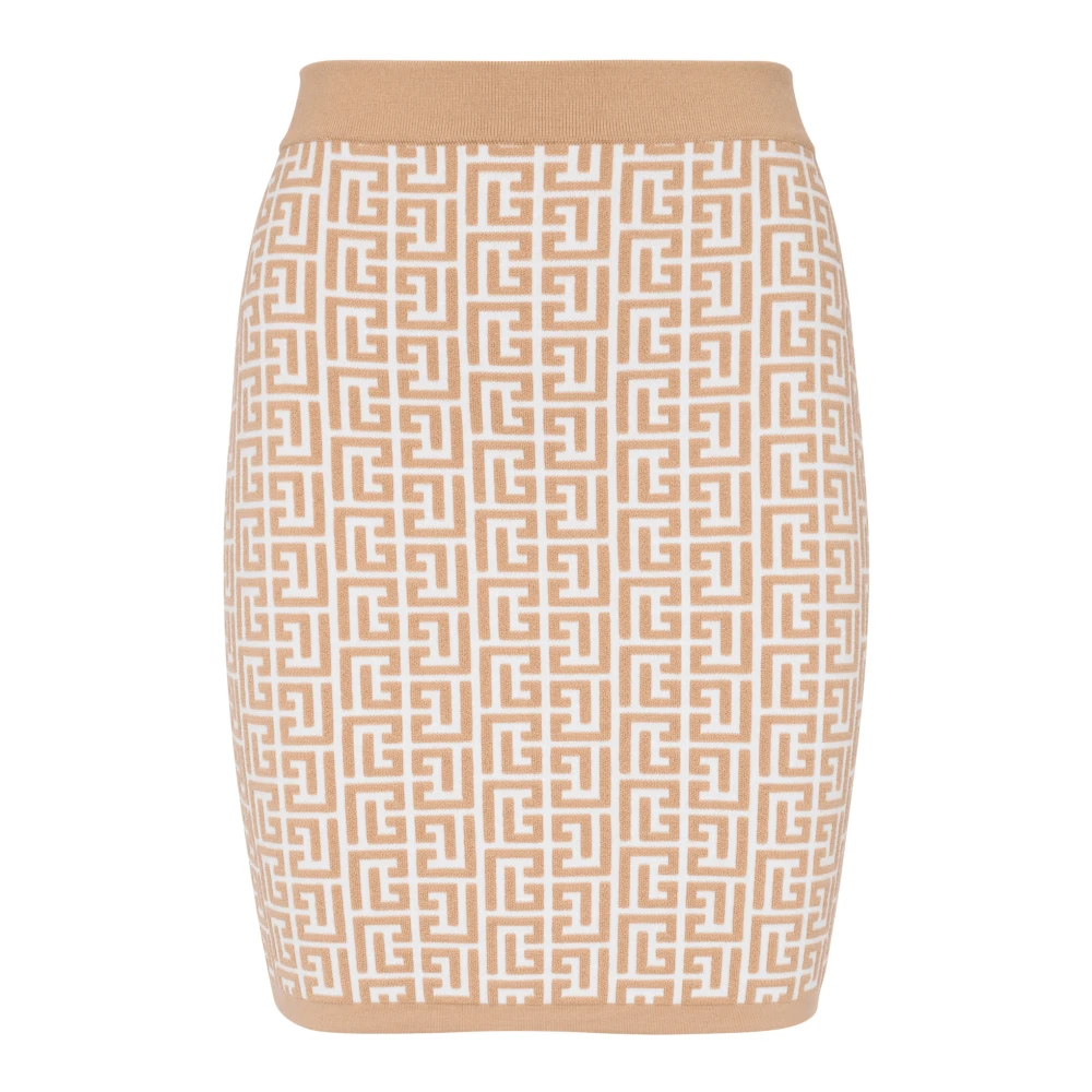 Balmain Monogram Gebreide Rok Beige Dames