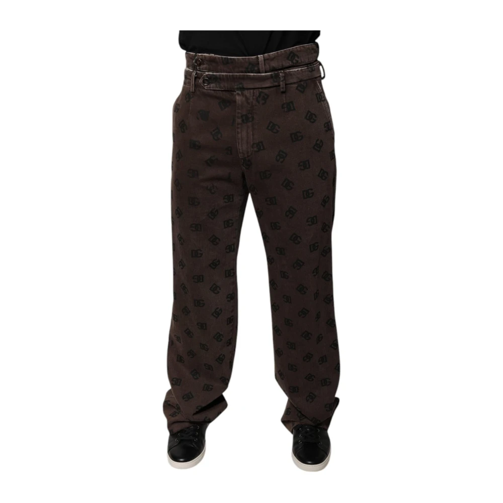 Dolce & Gabbana Men's Brown Logo Cotton Straight Denim Jeans