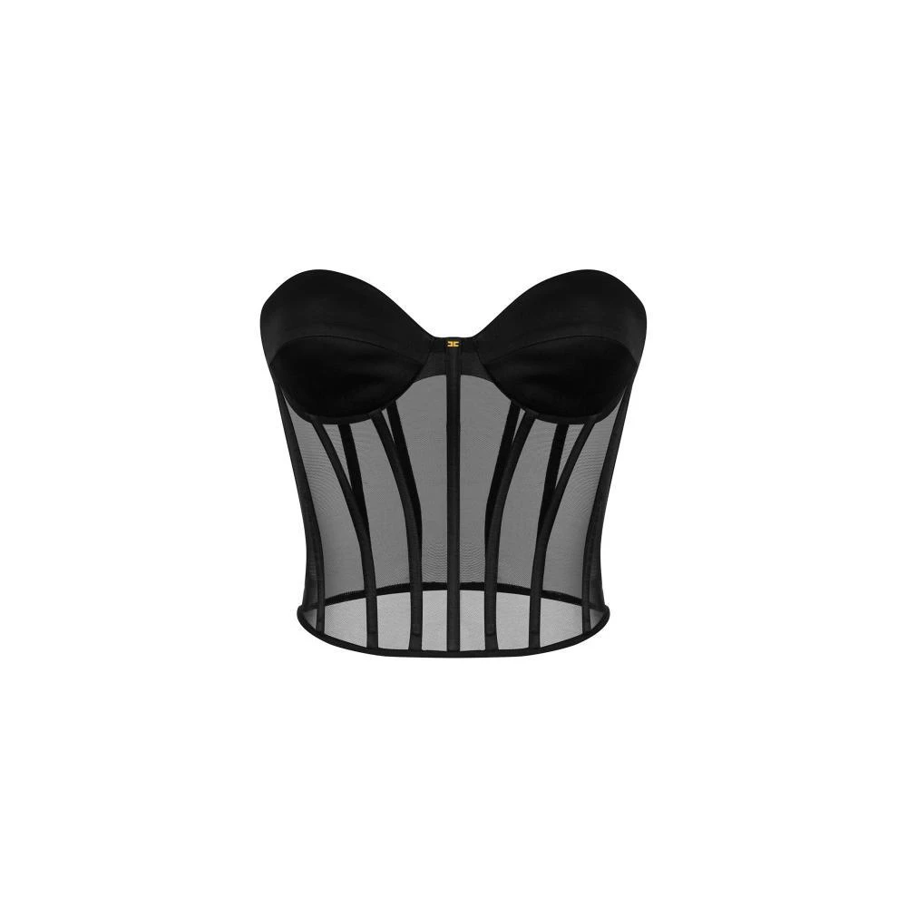 Elisabetta Franchi Women's Black Sleeveless Tops, Xs, Tulle And Satin Bustier Top