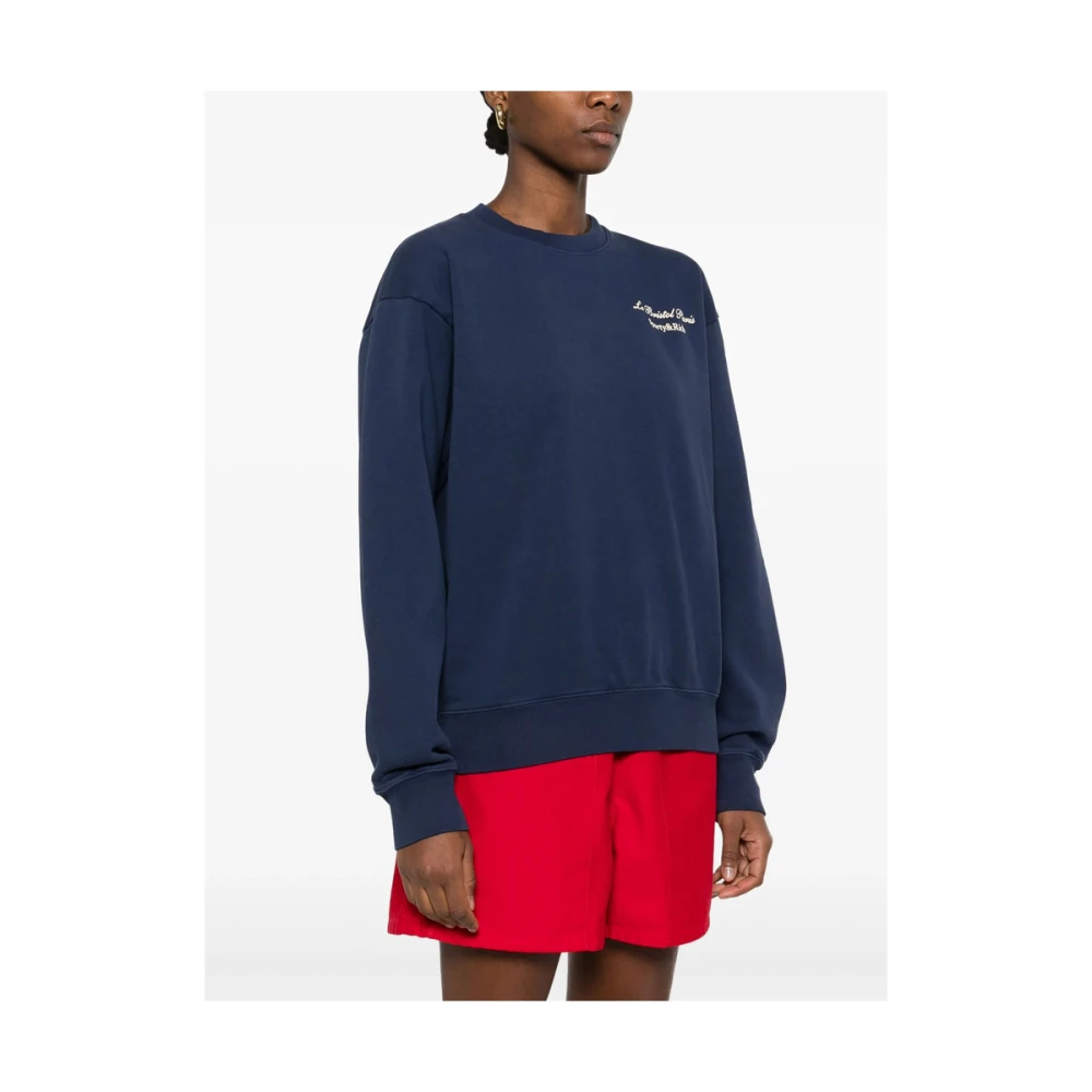 Sporty & Rich Navy Blue Logo Print Sweater Blue Dames
