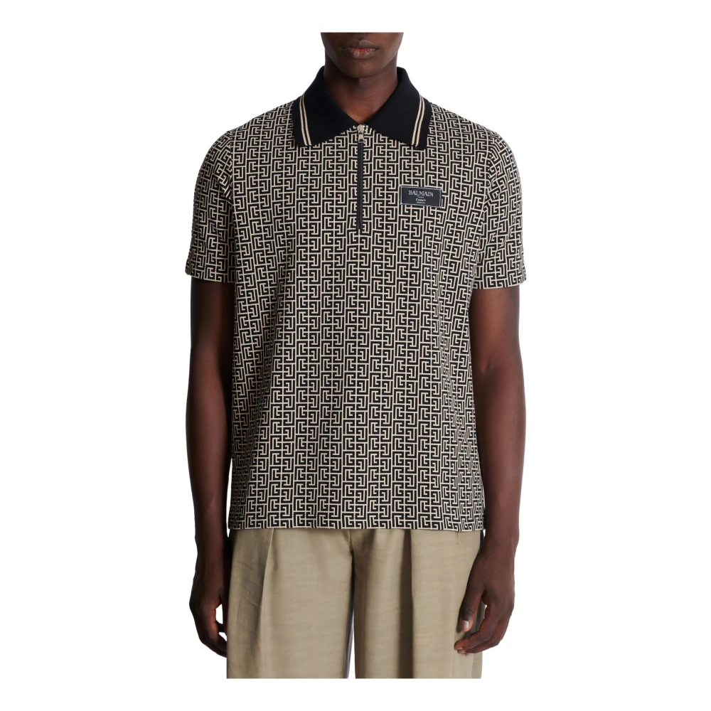 Balmain PB Labyrinth jacquard polo hirt Black Heren