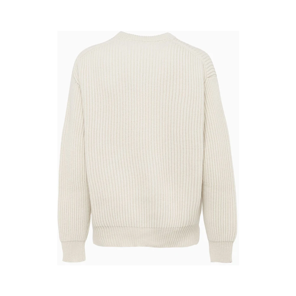 Jil Sander Italiaanse Wol Geribbelde Crew Neck Sweater White Heren