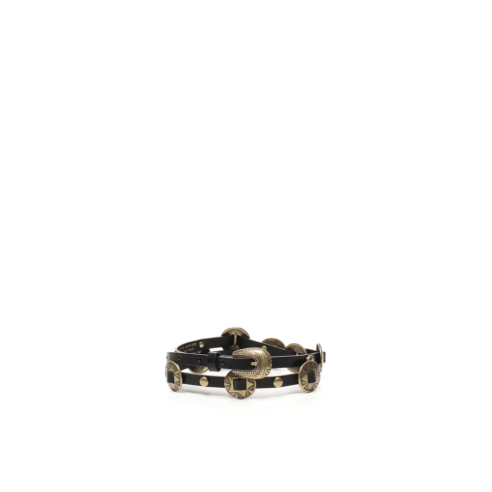 Pinko Women's Black Leather Vintage Brass Belt, Belts, S, Accessories