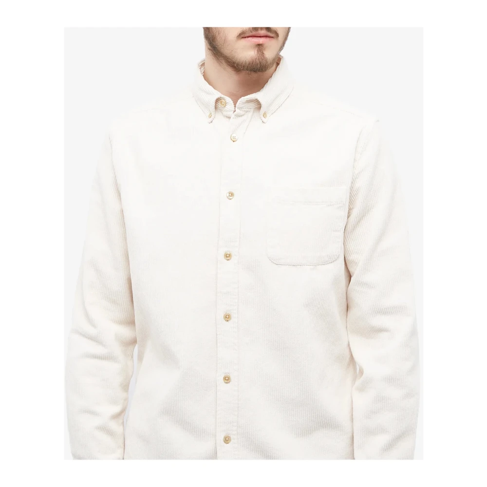 Portuguese Flannel Ecru Corduroy Overhemd met Urea Knopen White Heren