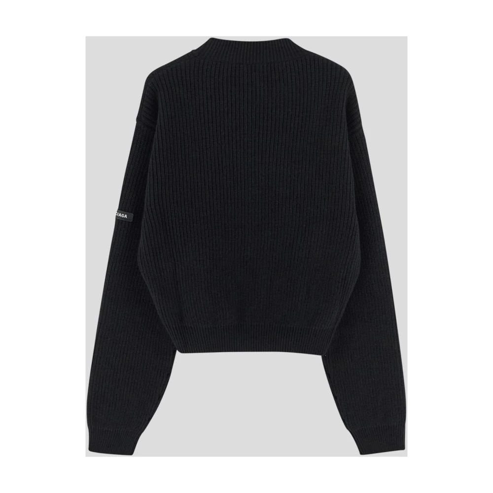 Balenciaga Wollen Gebreide Logo Trui Black Dames