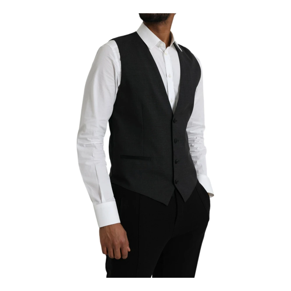 Dolce & Gabbana Zwarte Katoenen Vest Jurk Vest Black Heren