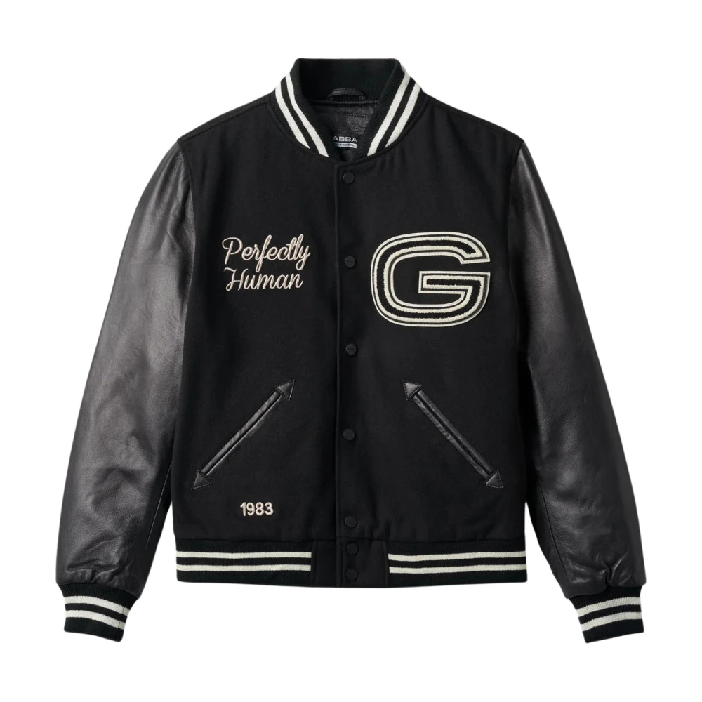 Gabba Zwarte varsity jack van wolblend met leren mouwen Black Heren