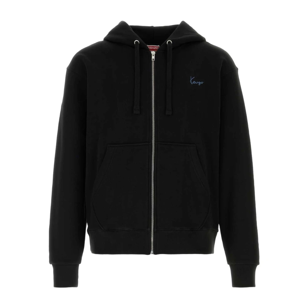 Kenzo Men's Black Zip-Throughs, Xl, Signature Embroidered Zip-Up Hoodie