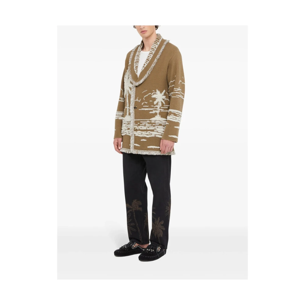 Alanui Khaki Bruin Shawl Lapel Sweater Brown Heren