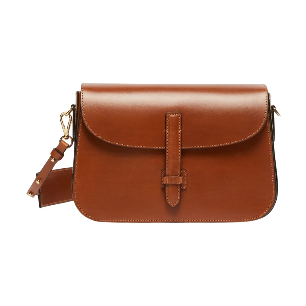 Max Mara Weekend Leren Crossbody Tas met Jacquard Band Brown Dames