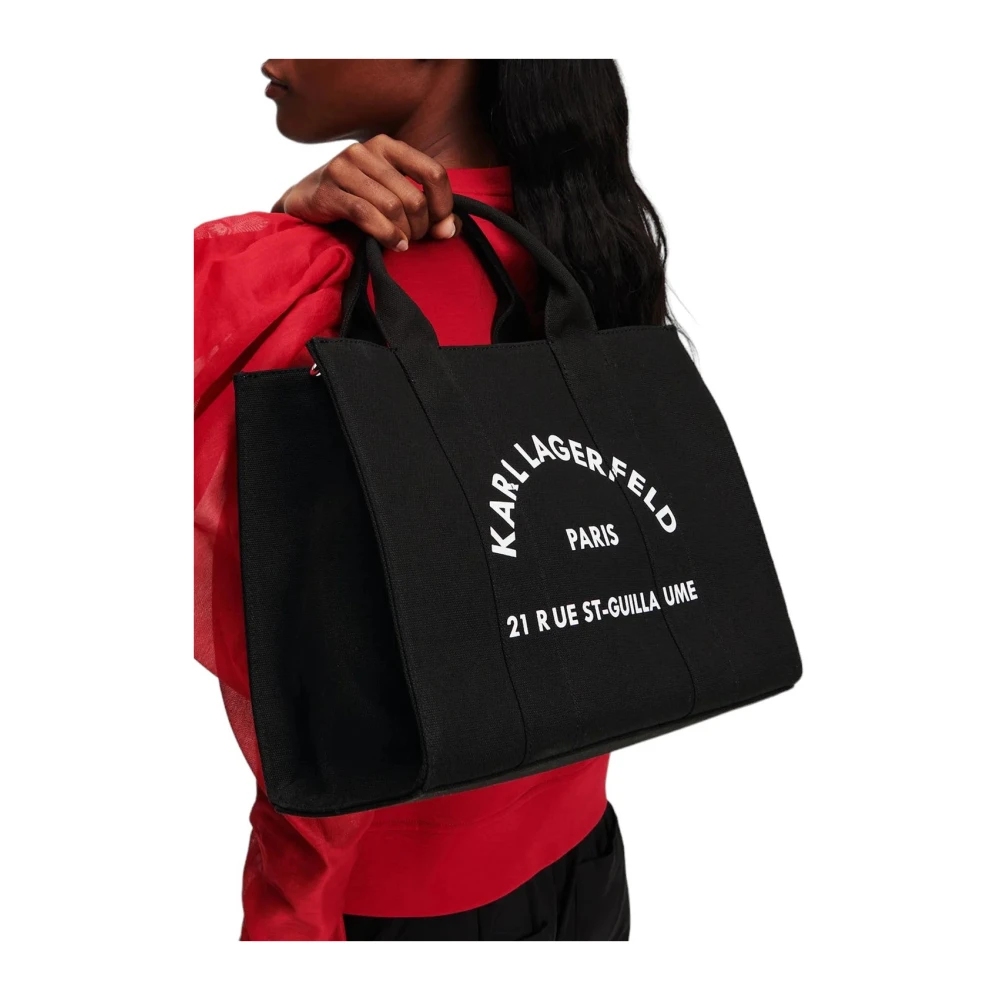 Karl Lagerfeld Zwarte vierkante tote tas met bedrukt logo Black Dames