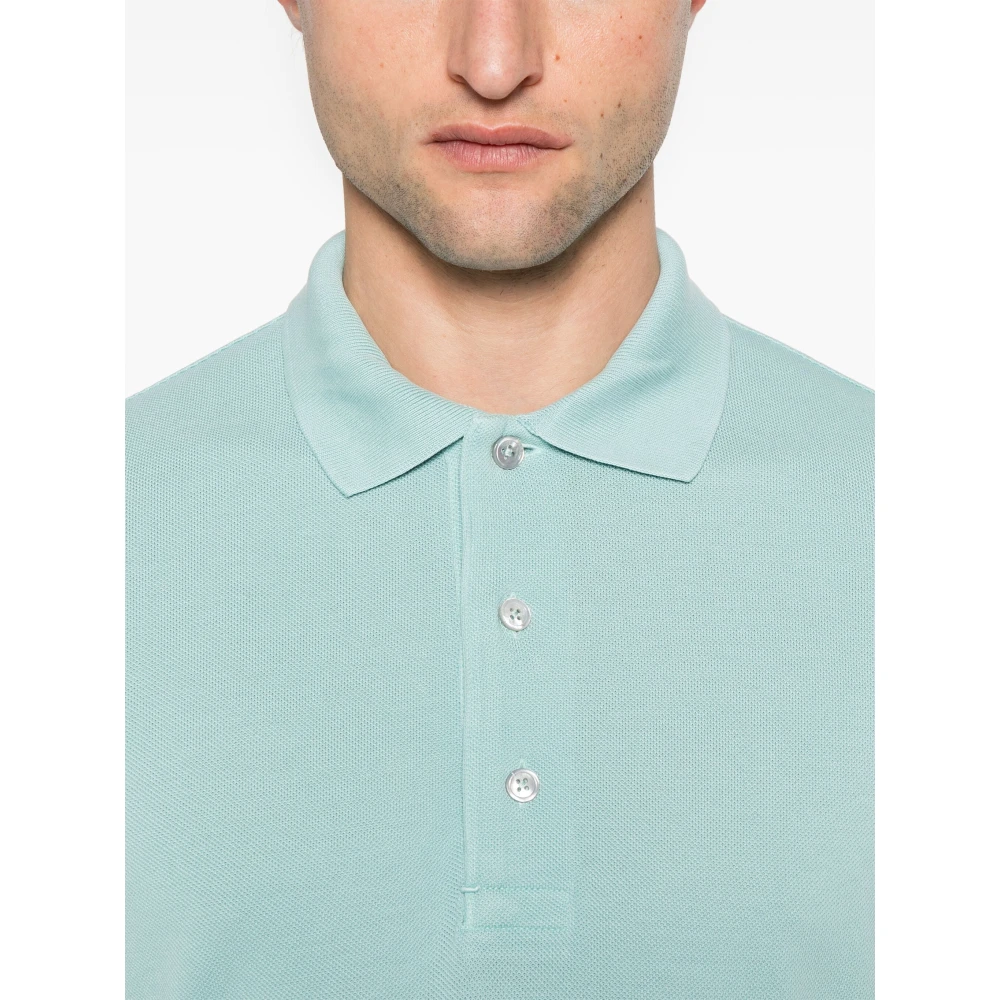 Tom Ford Piquet Polo Shirt met Lyocell en Katoen Blue Heren
