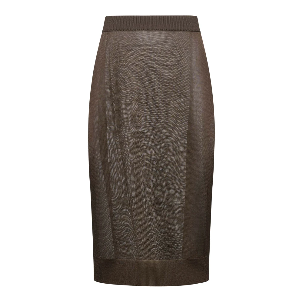 Saint Laurent Bruine Doorschijnende Gebreide Pencil Midi Rok Brown Dames