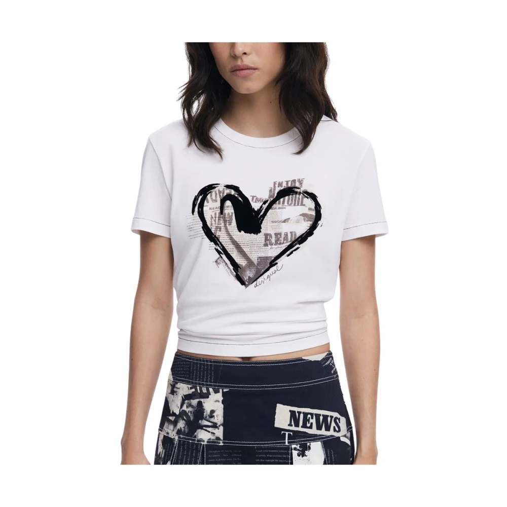 Desigual Femme Blanc Tops, Taille: 40 Fr T-Shirt En Coton Pour