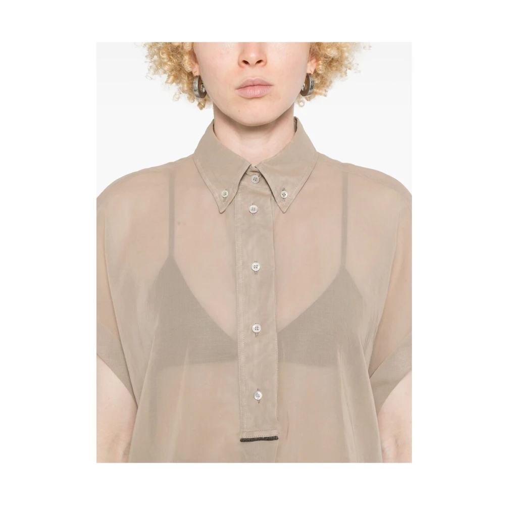 BRUNELLO CUCINELLI Zandbruine Button-Down Shirt Beige Dames