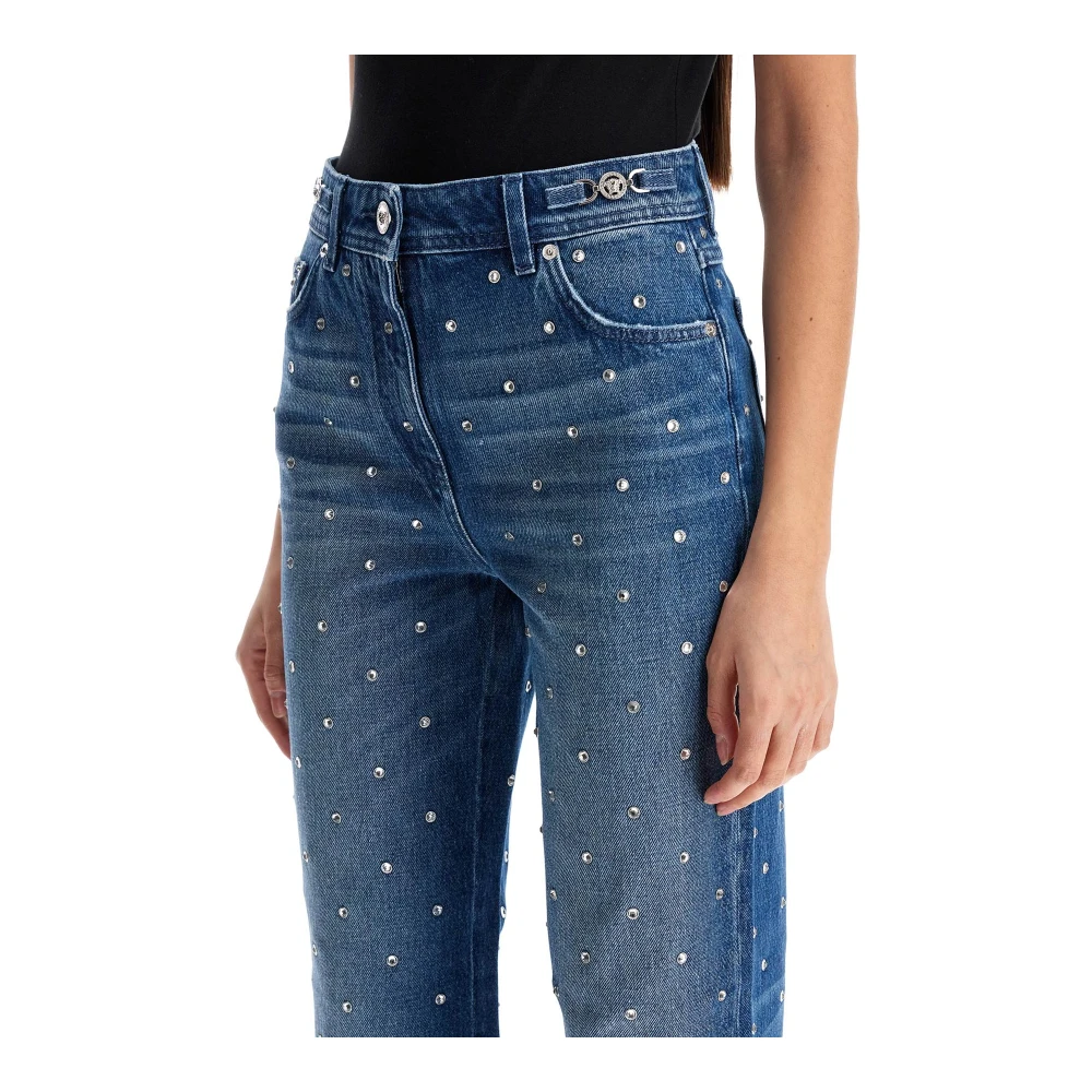 Versace Kristal Stud Straight Jeans Blue Dames