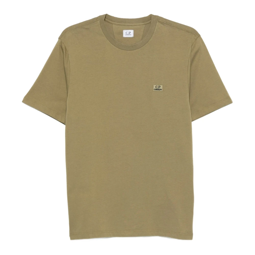 C.p. Company Men's Beige T-Shirts, L, 30/1 Jersey Short Sleeve Logo Patch T-Shirt